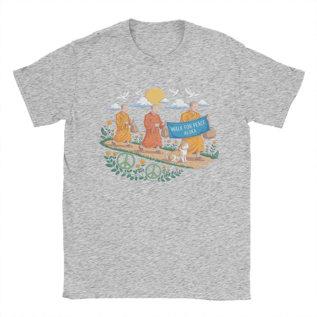 Walk for Peace Aloka Buddhist Monks T Shirts Unisex Womens Cotton Cool TShirt Tees Short Sleeve Clothes Birthday Present
