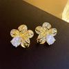 Корейская мода Позолоченные серьги-цветы из стерлингового серебра с цирконами