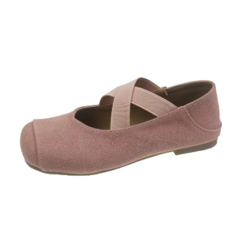 Модная обувь для женщин 2024 года, модные женские туфли на плоской подошве с эластичной резинкой, осенние туфли с квадратным носком из замши и сплошной подошвой из латуни, повседневные удобные туфли на плоской подошве