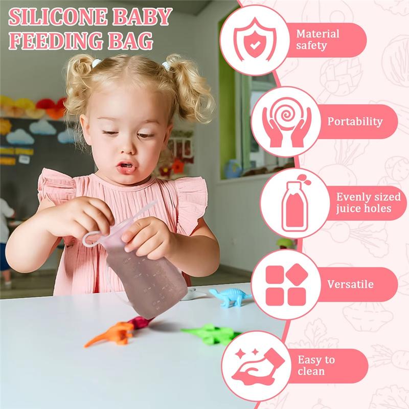 Practical-2Pcs Silicone Children Food Supplement Pouches - Leak-Proof, Squeeze & Suckable Milk/Juice Storage Bags