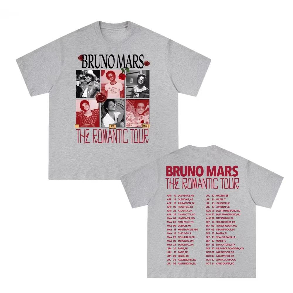 Bruno Mars The Romantic Tour 2026 summer Pop Music Tour Graphic Print Tshirt Fashion Hip Hop Gothic Streetwear pure cotton Tops