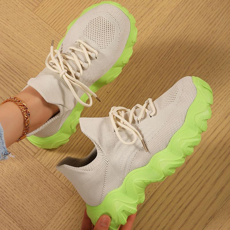 Женская повседневная обувь унисекс для ходьбы, бега, спортивная обувь, дышащие трикотажные сетчатые кроссовки, модные носки на толстой подошве и платформе