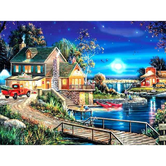 5D DIY Diamond Painting Landscape Full Round House Diamond Embroidery Rhinestone Art Picture Mosaic Home Decoration Gift