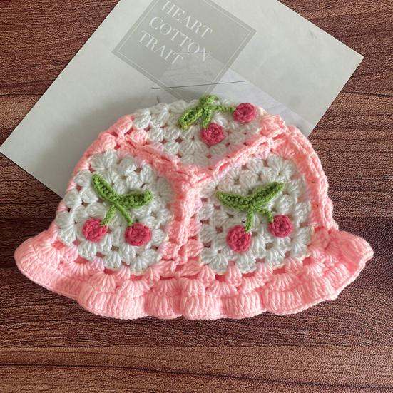 Мультяшная шерстяная шапка с аппликацией из вишни, вязаная шапка, детский головной убор цвета конфет, детская шляпа-ведро, детская вязаная шапка для фотосъемки, дни рождения, вечеринки на открытом воздухе, кепка