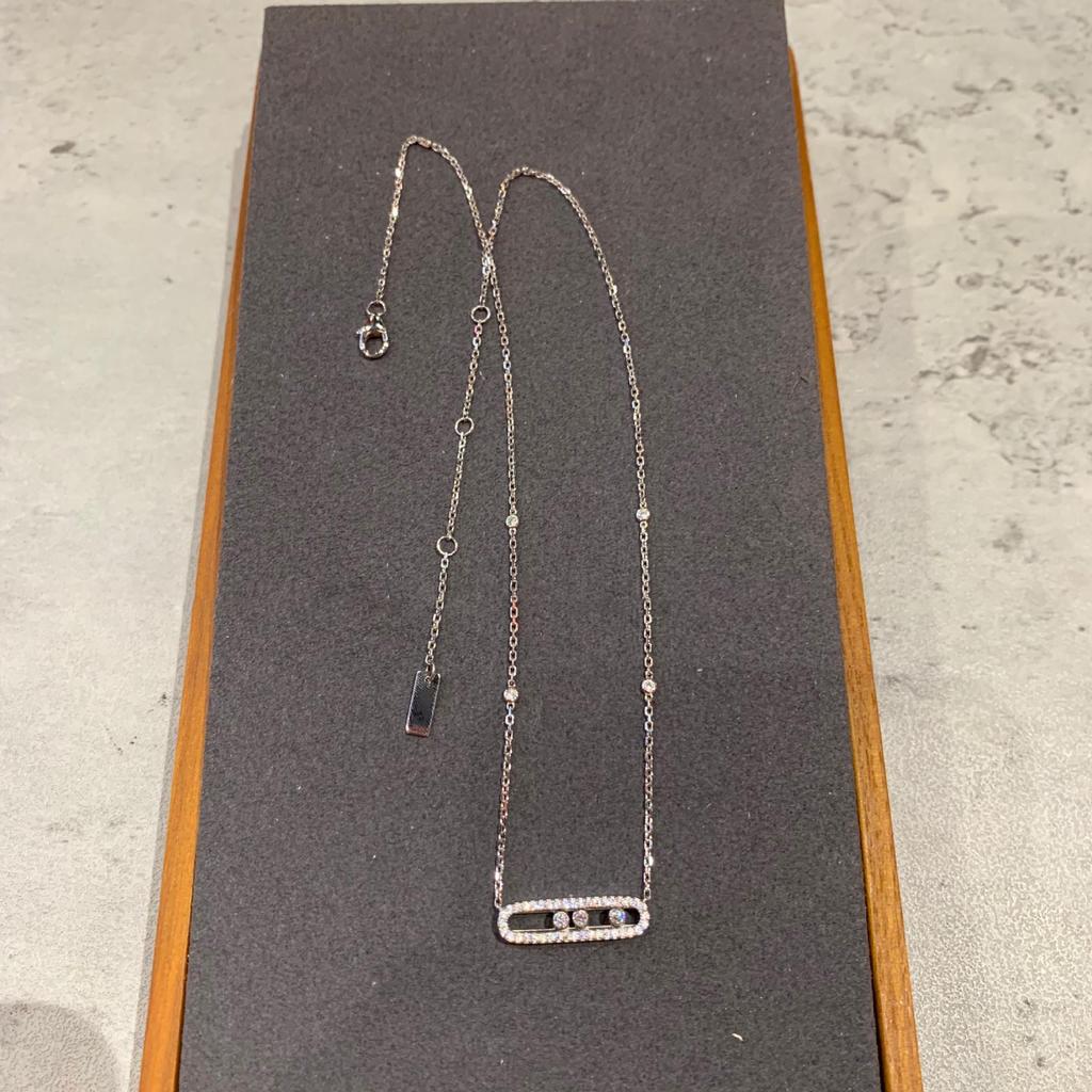 European-Style Gold-Plated S925 Silver Diamond Paperclip Necklace with Three Movable Beads