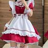 Maid Costume Ruffle Frill Trim Cute Bow Apron Dress Cosplay Makeup Outfit with Headwear Neck Leg