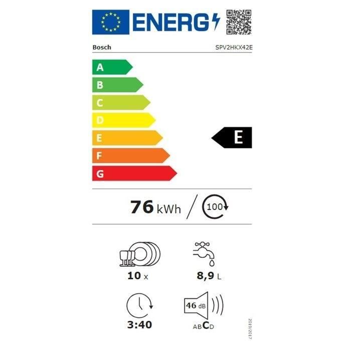 Bosch Lave-vaisselle 45cm 10 couverts 46db tout intégrable - SPV2HKX42E