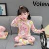 Комплект хлопковой пижамы на флисовой подкладке для девочек на осень/зиму - Теплая детская домашняя одежда для младенцев и малышей