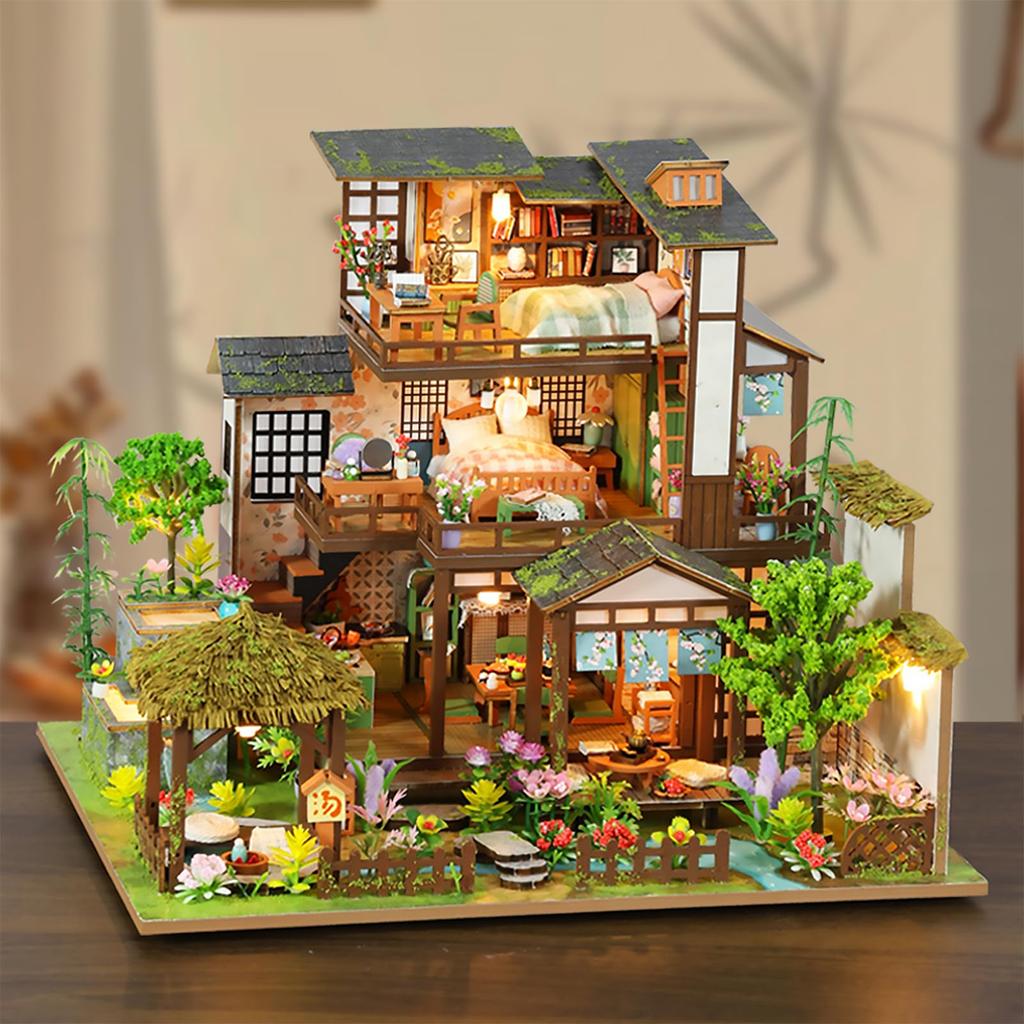 DIY Miniature Dollhouse, Bamboo Spring Garden, Ancient House, 3-Story Garden, Handmade Craft Kit for Adults (K003-A)