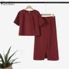 ZANZEA Women Short Sleeve T-Shirts and Skirts Two Piece Sets