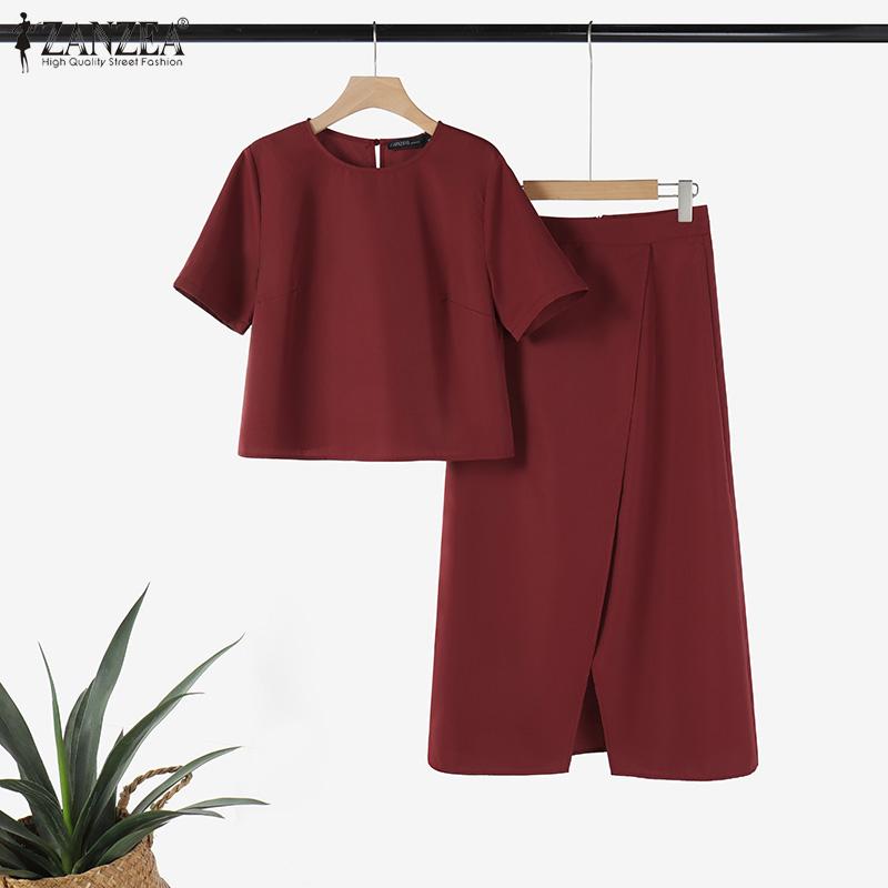 ZANZEA Women Short Sleeve T-Shirts and Skirts Two Piece Sets