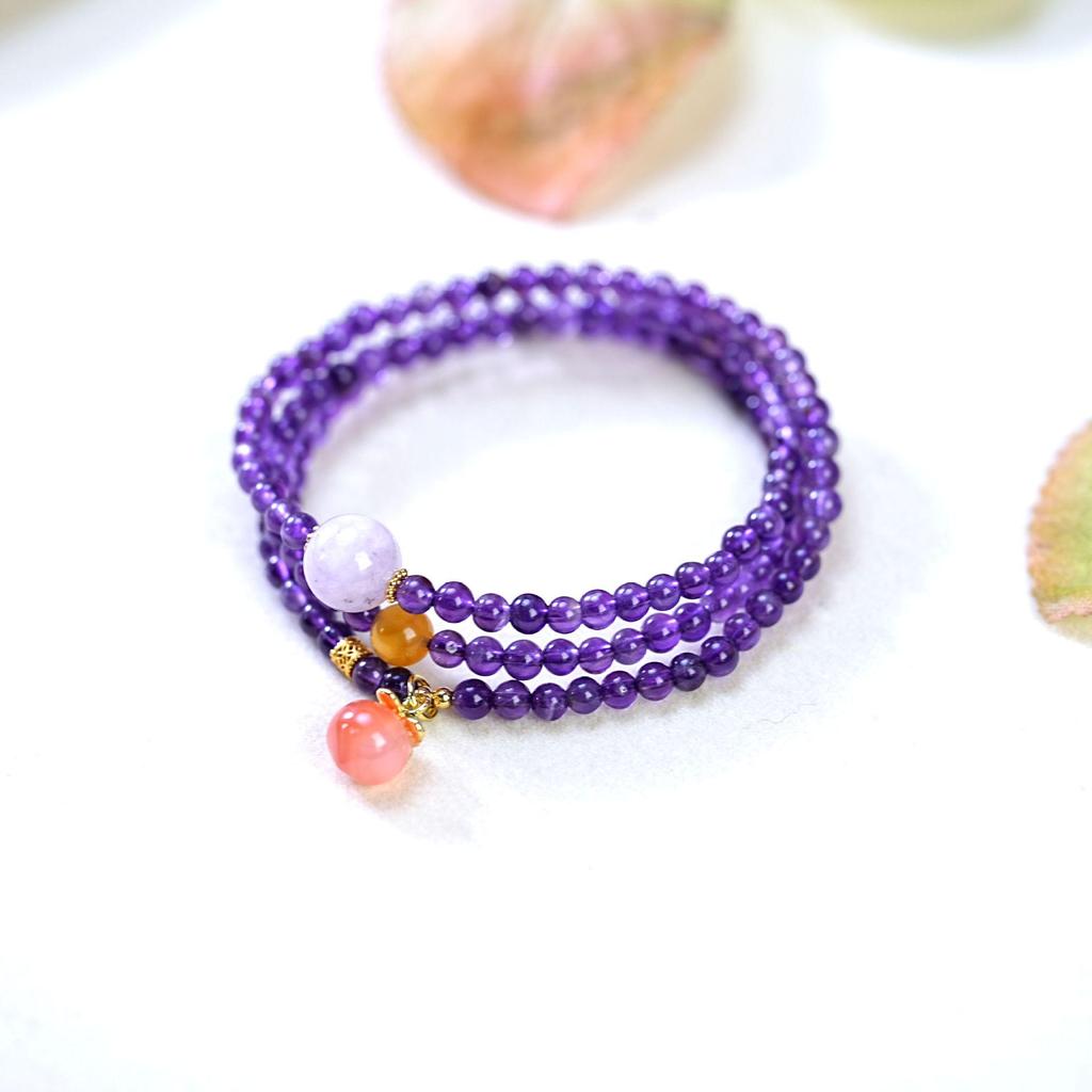 Women's Retro Chic Amethyst & Agate Pendant Bracelet