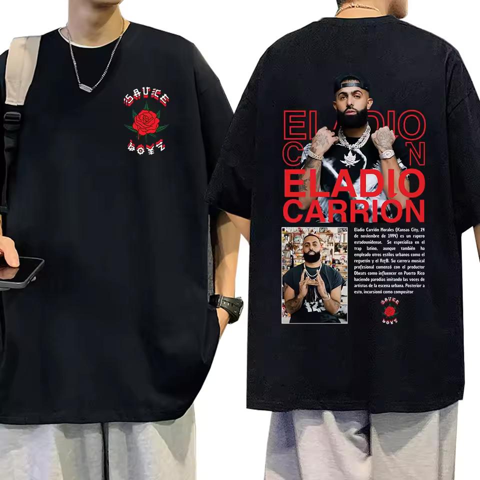 Футболка рэпера Eladio Carrion Sauce Boyz Мужская Женская Одежда Мода Хип-Хоп Футболки Повседневные Хлопковые Футболки с Короткой Рукавой Одежда