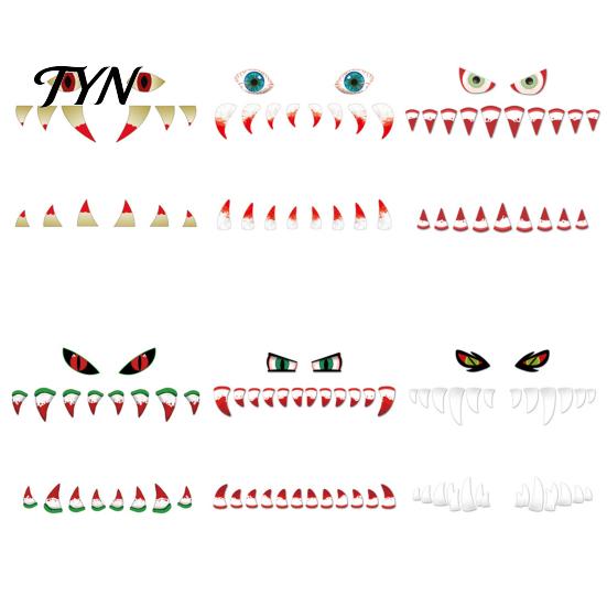 Demon Face Wall Decals Halloween Mouth Decal, Scary Beast Teeth Eyes Garage Door Waterproof PP Stickers Sticker for Yard Entryway, Spooky Outdoor