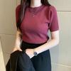 2025 Summer Slim Fit Women's Knitted Short Sleeve Pullover Sweater with Round Neck