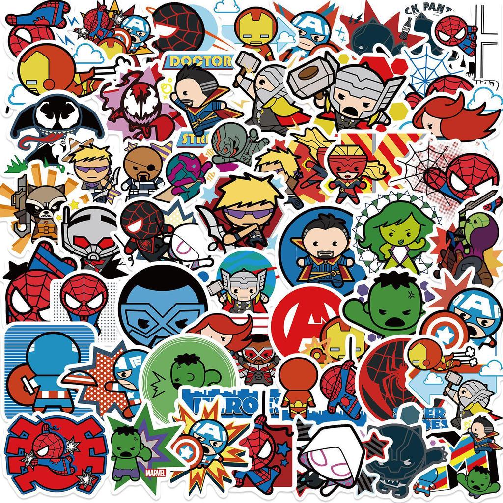 50 Sheets Q Version Avengers Waterproof Cartoon Stickers for Scrapbook Decoration, Self-Adhesive.
