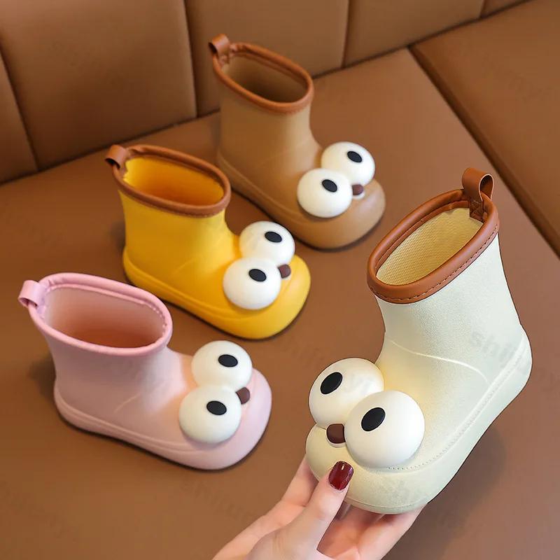 Модные милые детские водонепроницаемые дождевые сапоги, нескользящие, для мальчиков и девочек, роскошные резиновые сапоги с большими глазами, детская модная обувь из ЭВА для воды на все времена года