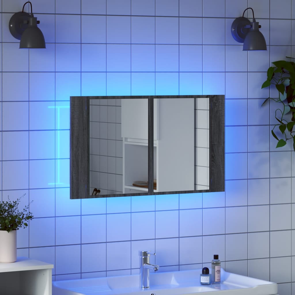 LED Mirror Cabinet Grey Sonoma 80x12x45 cm Acrylic