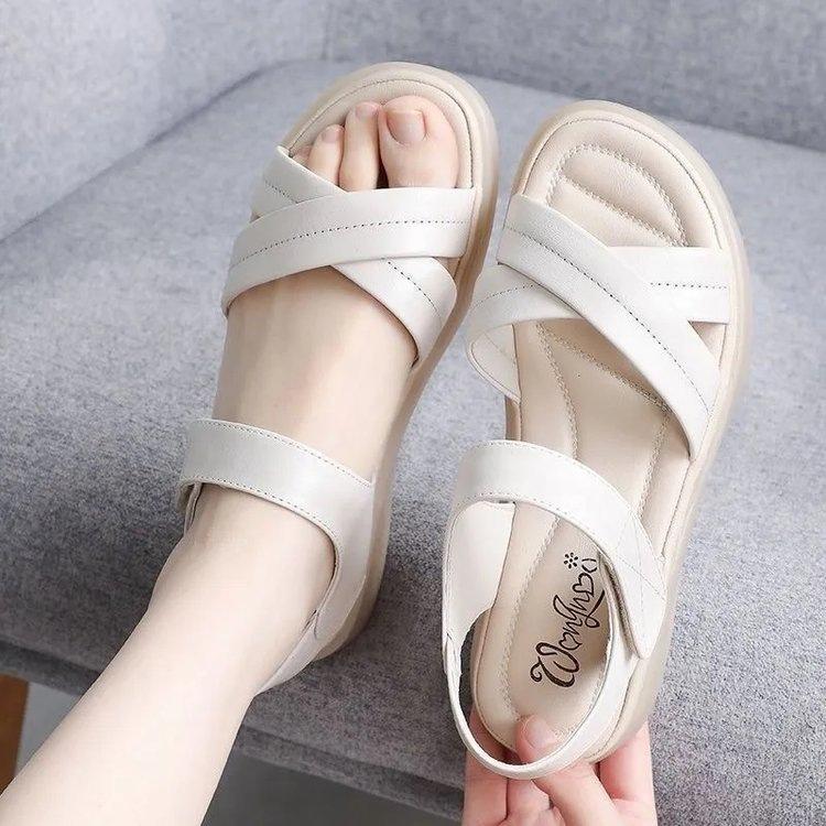 Middle-aged and Elderly Mother Sandals Women's 2025 Summer New Soft-soled Comfortable Casual Shoes Non-slip Flat-soled Velcro Women's Shoes