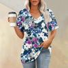 Women's Fashion Pocket V-neck Short Sleeve Plant Floral Print T-shirt Top
