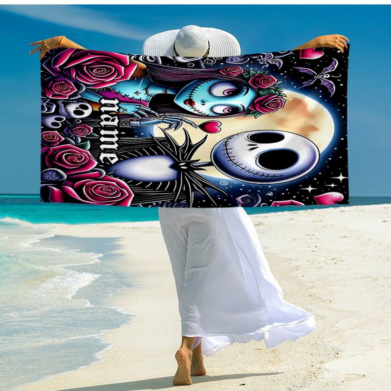Custom Name Ultra-Soft Beach Towel with The Nightmare Before Christmas Theme,Ideal for Pool - Camping, Diving - Perfect Travel Essential, Vibrant Beac