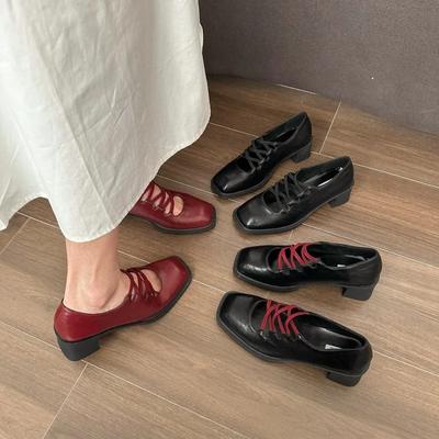 Модные женские балетки Модные туфли в корейском стиле на шнуровке в стиле ретро Повседневные удобные легкие балетки Женские туфли на высоком каблуке