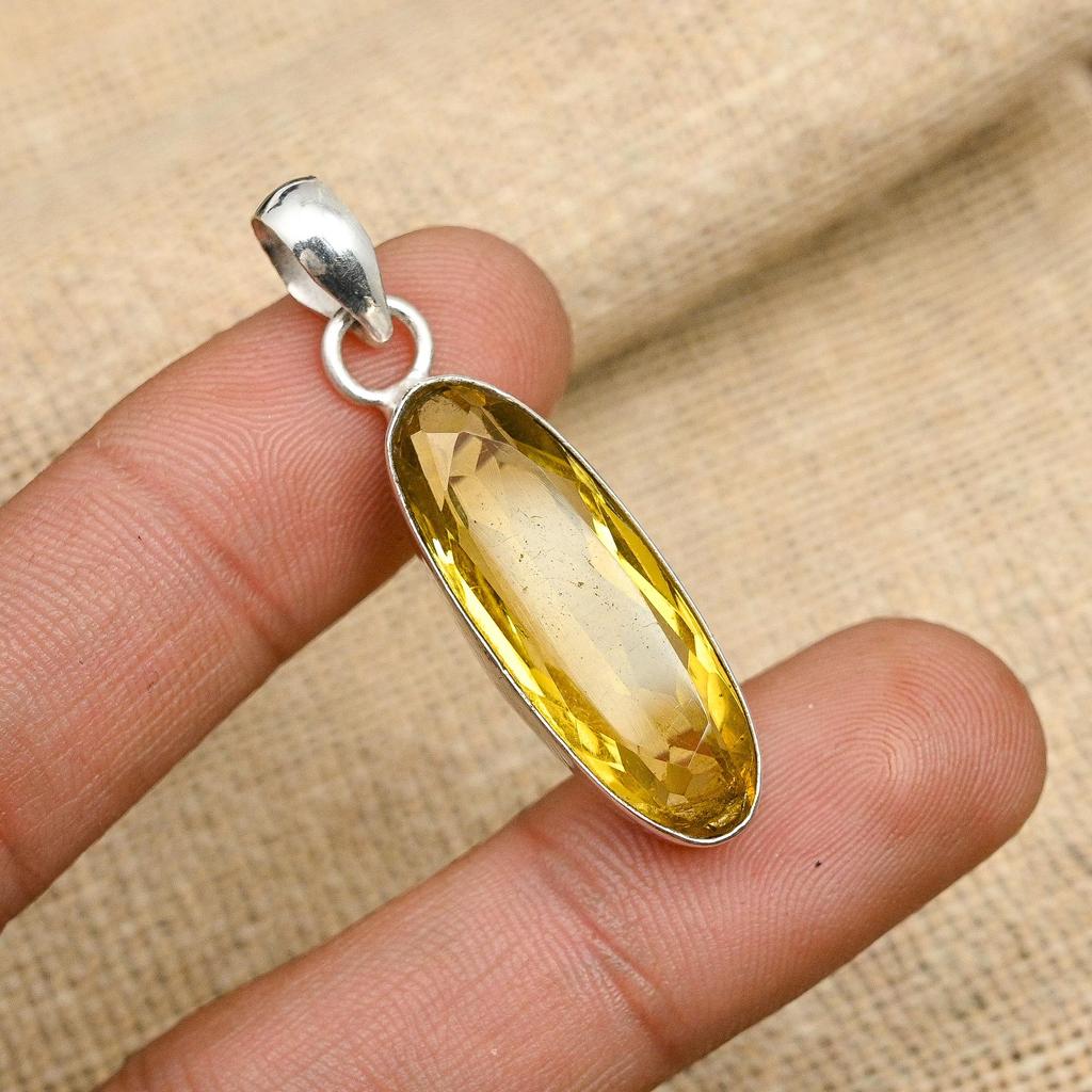 Citrine Gemstone Handmade 925 Sterling Silver Jewelry Lovely Pendant Gift For Her