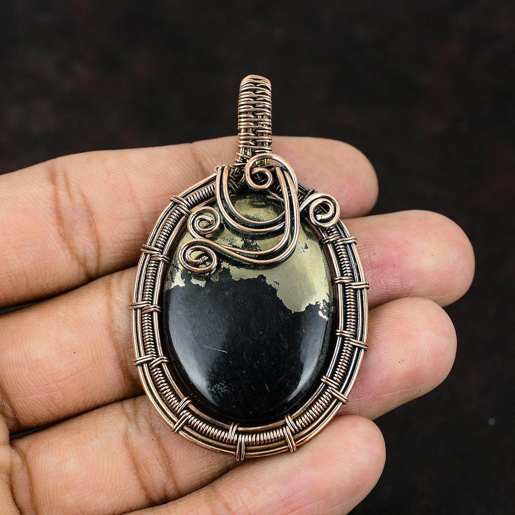 Пирит драгоценный камень кулон медная проволока обернутый кулон медная проволока ювелирные изделия уникальный подарок ювелирные изделия для него кулон ручной работы пирит ювелирные изделия для подарка