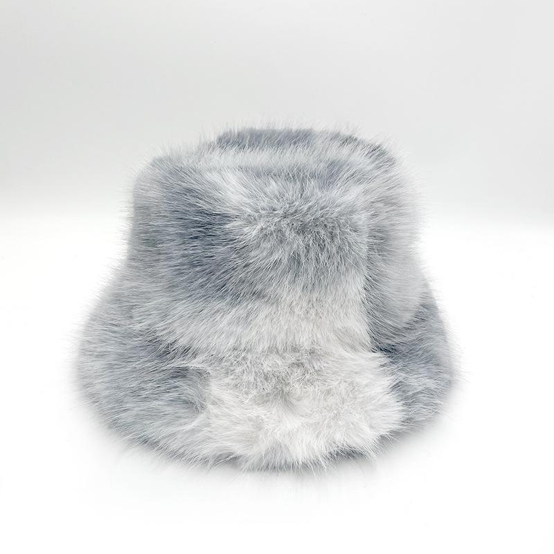 Customized winter warm plush hat women's crimped knitted pullover hat color matching bucket hat plush warm hat