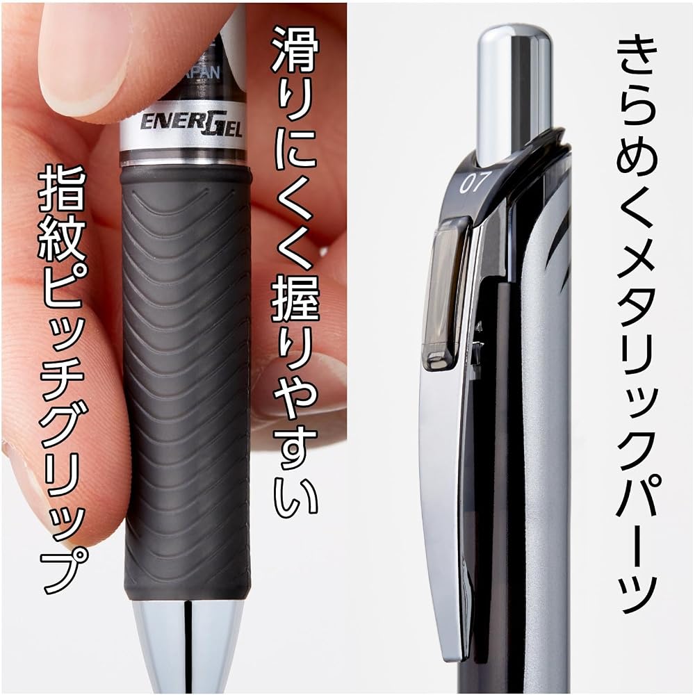 Pentel Шариковая ручка Гелевые чернила Гелевая Нажимной механизм 1,0 мм Серебристый корпус BL80-A Черный