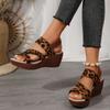 2024 Summer High-quality Women's Shoes Fashion Open-toe Leopard Print Color Wedge One-line Buckle Women's High-heeled Sandals