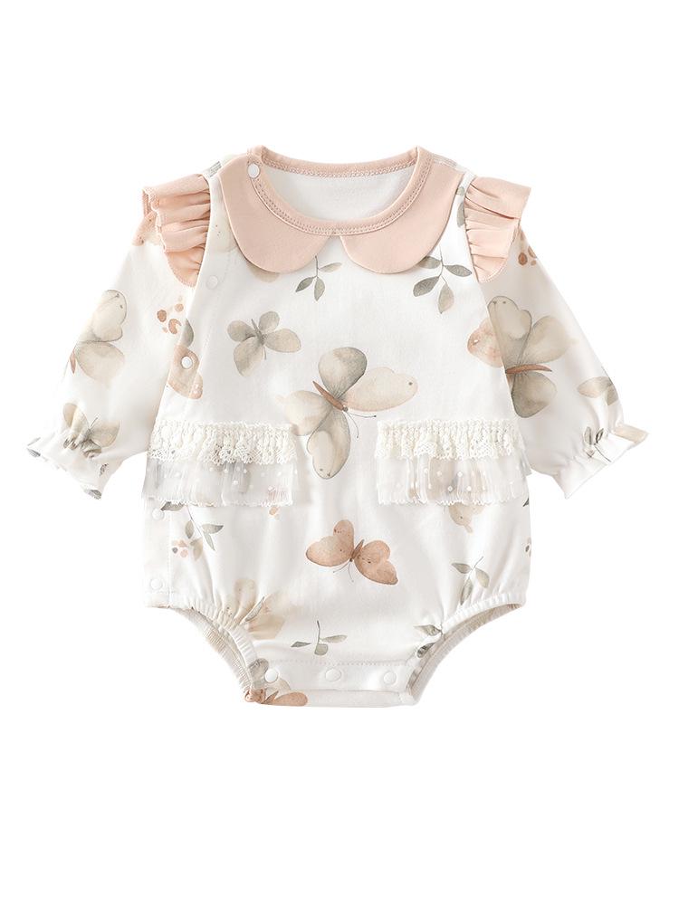 Осенний боди-платье принцессы с длинным рукавом для девочек - Хлопковый комбинезон для новорожденных, ползания