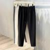 Men Suit Pants Drawstring Elastic Waist Straight Leg Solid Color Loose Formal Business Style Office Wear