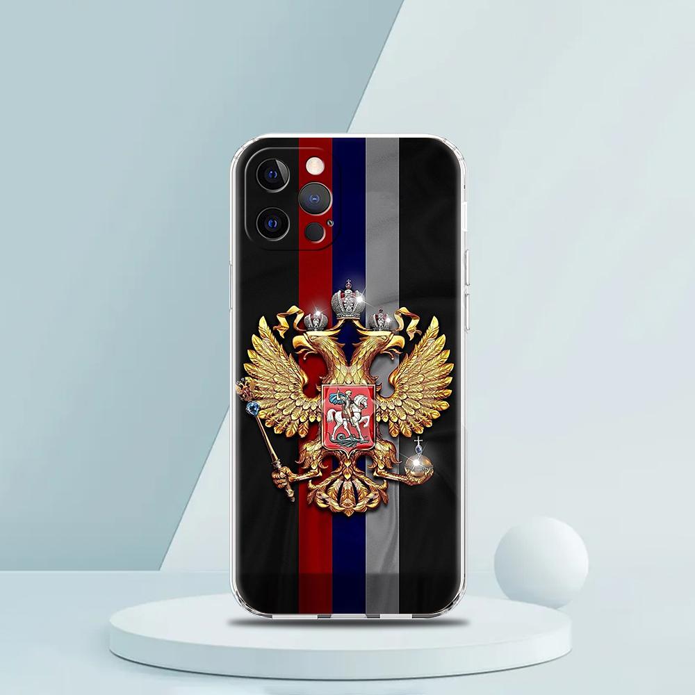 Чехол с российским флагом для iPhone 16 15 14 13 12 Pro Max Прозрачный Мягкий для iPhone 11 Pro Max 7 8 Plus XS XR Чехол Сумки Capas
