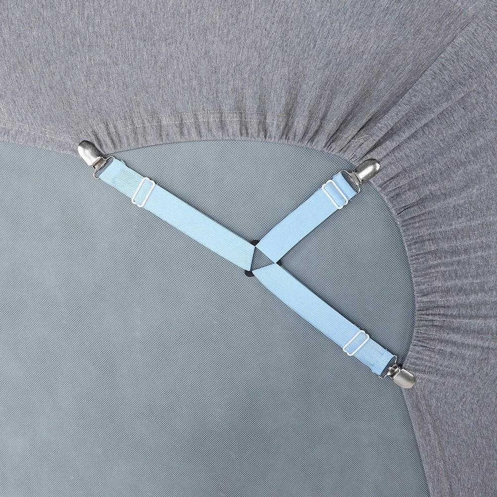 4PCS Blue Triangle Bed Mattress Sheet Clips Grippers Straps Suspender Fastener Holder