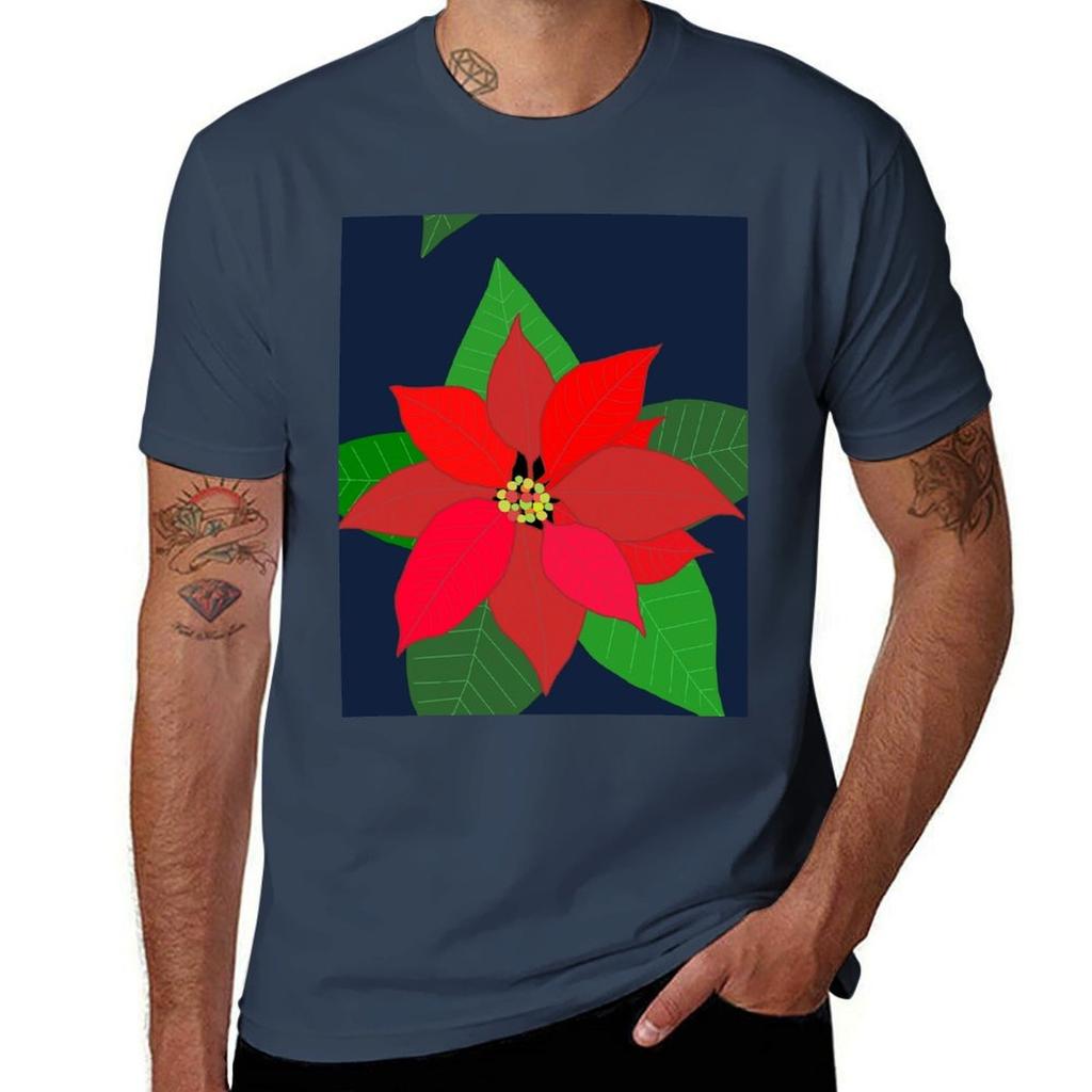 Red Poinsettia Christmas Flower Tshirt Novelty Print Casual Tee Shirt Tshirt
