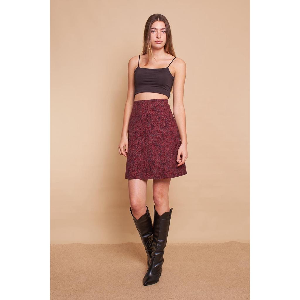 Легкая шерстяная зимняя жаккардовая ткань из лайкры с высокой талией Легкая юбка-колокольчик выше колена — черная диагональ