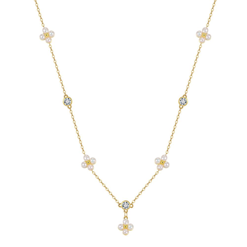ORSA JEWELS Серебро S925 Золото 14 карат Клевер Жемчужное Ожерелье с Натуральным Жемчугом Украшения для Женщин Свадебная Вечеринка Банкет Подарок GPN100