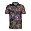 Carnival Mask Print Short Sleeve Polo, Stylish Themed Casual Top