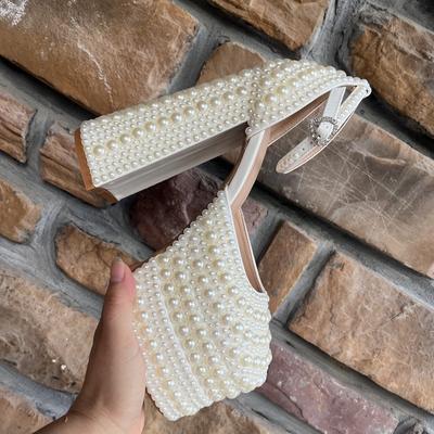 Модный бренд Ручная работа Инкрустированные жемчугом/стразами Сандалии Свадебные Туфельки для невесты Вечеринка Бант Ночной клуб Танцы на пилоне Высокий каблук Размер 42