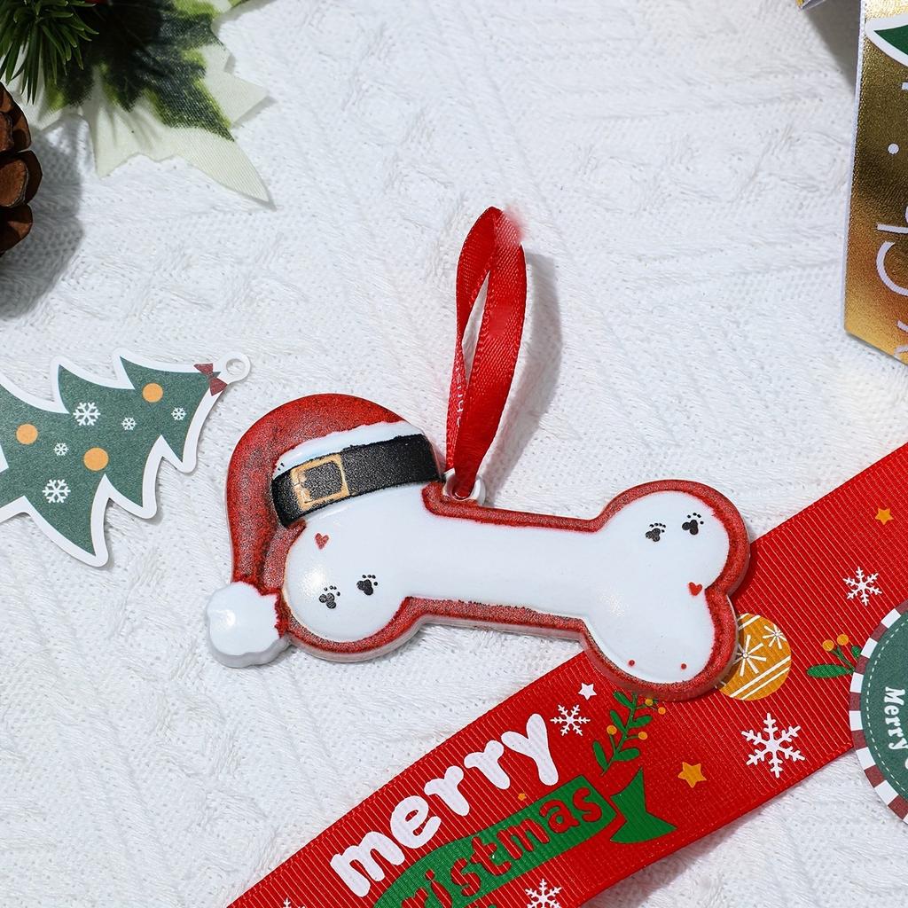 1pc Festive Santa Hat Bone Design Resin Christmas Ornament Perfect for Tree Decoration,Holiday Party Charm with Red Ribbon Loop,Christmas Decorations
