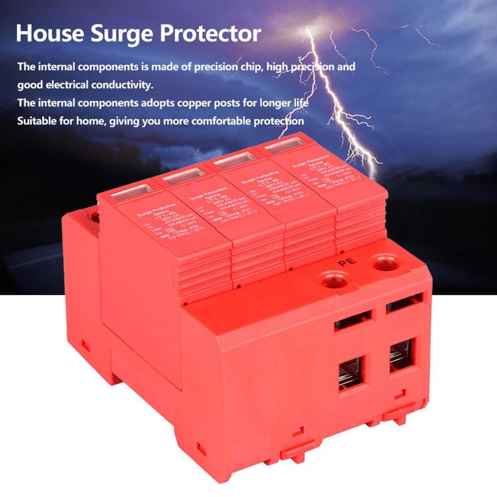 Durable 4P Low Voltage Arrester 40KA 385V Power Transient Protector Protective Device Household Appliances