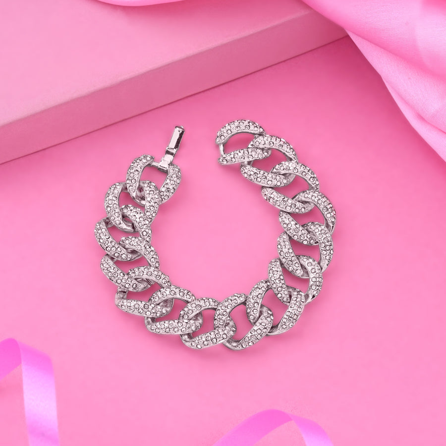 Стильный кубинский браслет Estele с родиевым покрытием и кристаллами для женщин