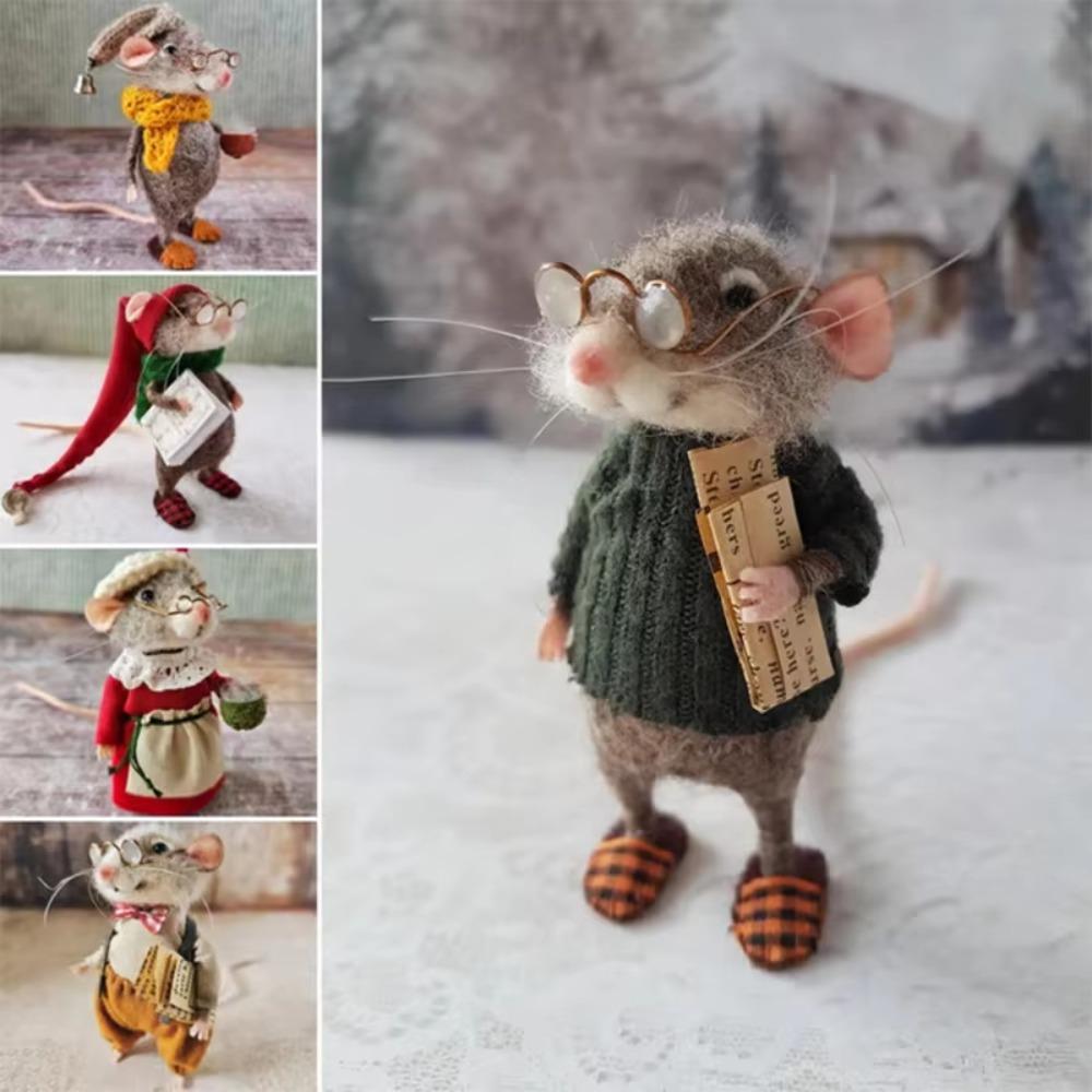 Handmade Cute Needle Felted Mouse Mini Christmas Wool Felt Wool Felt Mouse Decoration Accessories