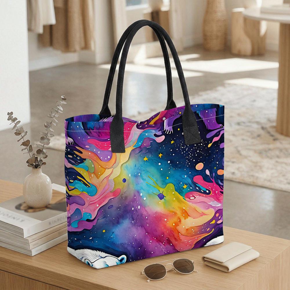 Galaxy Pattern Large Tote Bag Casual Portable Shoulder Bag for Daily Use