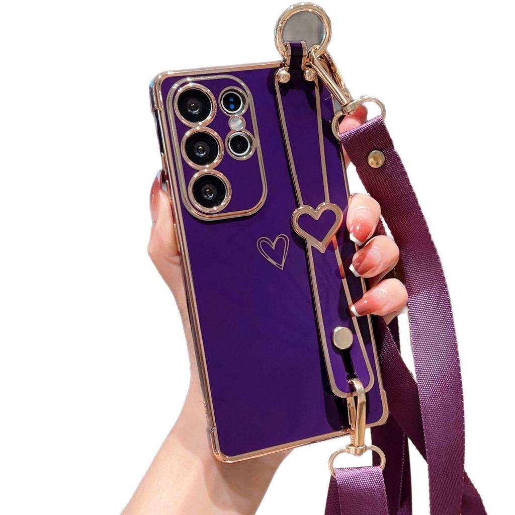 Гальваническое покрытие Любовь Подходит для чехла для мобильного телефона Samsung S25 Ultra S24FE Ремешок на запястье Подставка Шнурок A56 Защитный чехол