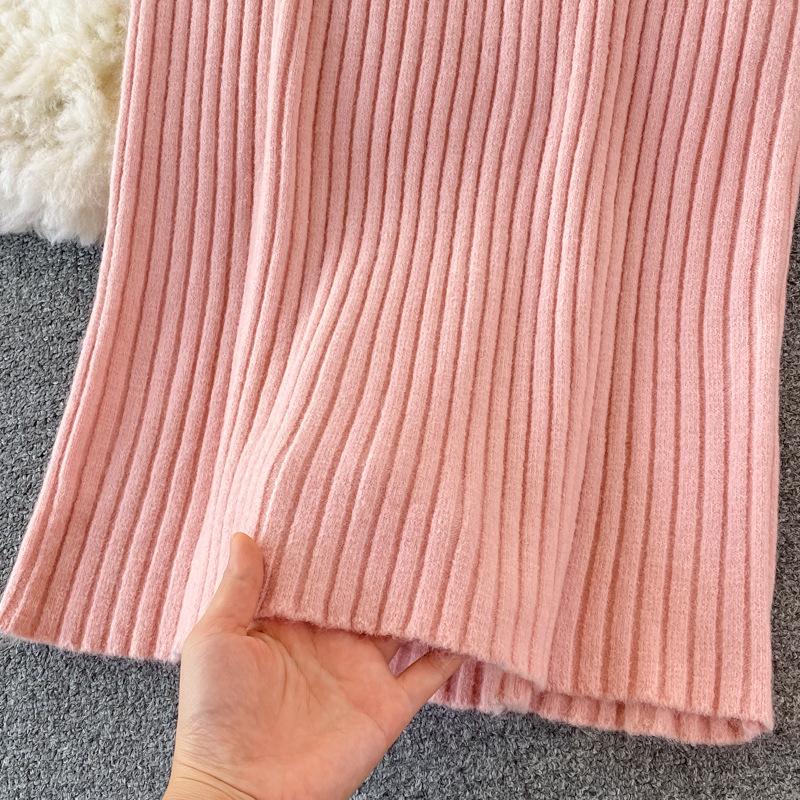 Осенний женский комплект платья-свитера, шикарный короткий вязаный свитер, топ с бретелькой на шее, платье с v-образным вырезом, темпераментное платье на бедрах, многослойный комплект из двух предметов