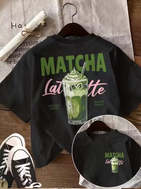 Matcha Latte Retro Iced Coffee Graphic TShirt Coffee Lover Aesthetic Print Loose Crew Neck Short Sleeve Casual Daily Top