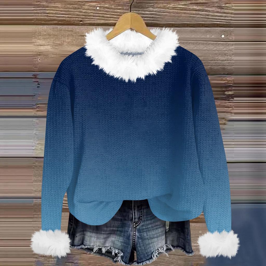 Свитшоты для женщин Вязаный свитер Милая рубашка Осенний круглый вырез Пуловер с меховым воротником Топы
