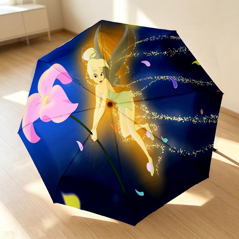 Tinkerbell Flight 8 Ribs 3Fold Black Glue Uv Protection Umbrella Sun Protection Rainproof Compact Folding Umbrella For Travel Daily Use C9241138
